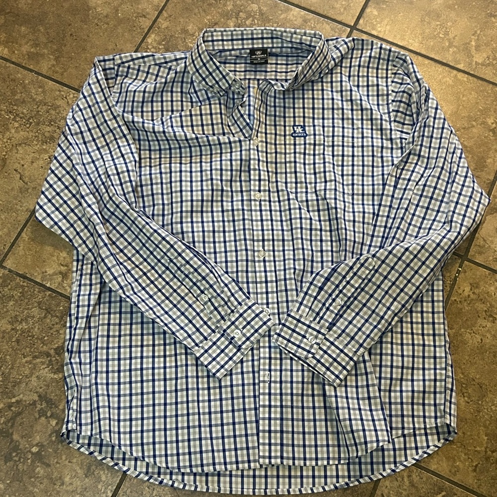 TOP OF THE WORLD Kentucky Wildcats Shirt Blue/White Button Up Basketball Size XL